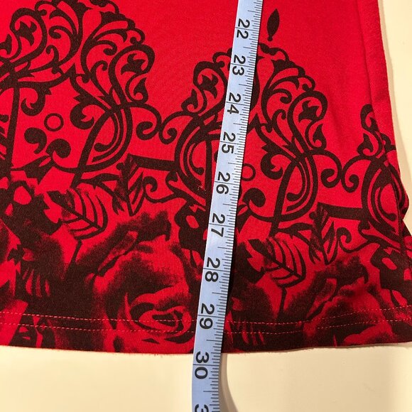 Muisey Red Long Tunic with Shawl Collar and Black Decorative Trim Size L - Picture 11 of 11
